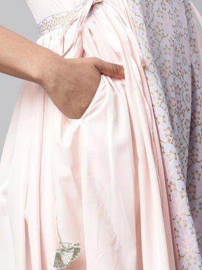 Pink Khari Print Layered Dress