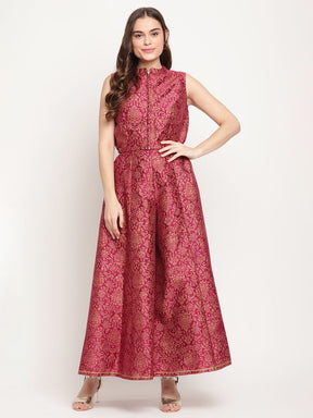 Burgundy Floral Printed Top with Palazzos