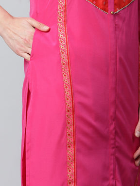 Pink Crepe Printed Kurta Pant Set