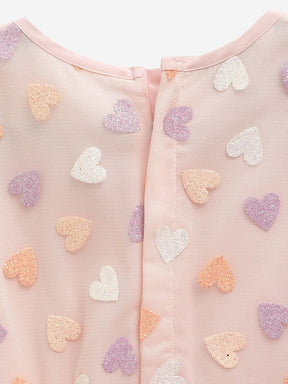 Pink Net Glitter Print Girls Dress