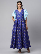 Royal Blue Poly Silk Gold Paste Printed Dress